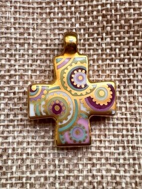 Bernardaud Gold-Edged Porcelain Cross Pendant